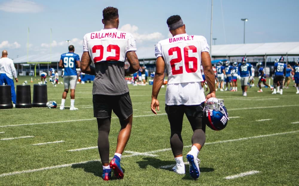 Wayne Gallman and Saquon Barkley at Giants training camp